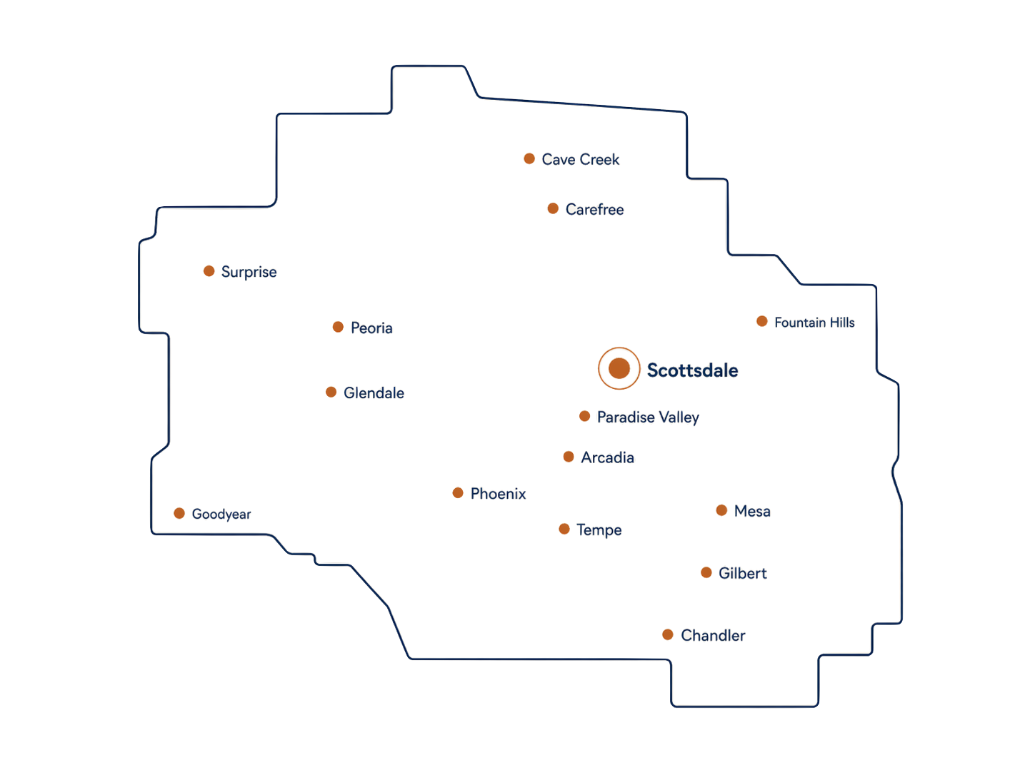 Map of the Vena Veritas service area across the Phoenix metro, centered on Scottsdale.